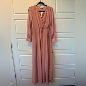 NWT Baltic Born Blush Pink Lydia VNeck Long Sleeve Maxi Dress Women Size Small